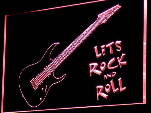 Guitar Let's Rock n Roll Music Neon Light Sign